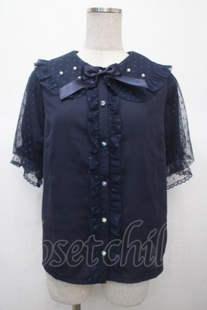画像: axes femme kawaii / ドットチュール半袖ブラウス M 紺 Y-25-04-23-046-AX-BL-SZ-ZY