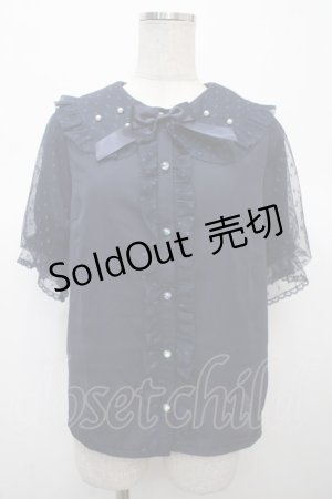 画像: axes femme kawaii / ドットチュール半袖ブラウス M 紺 Y-25-04-23-046-AX-BL-SZ-ZY