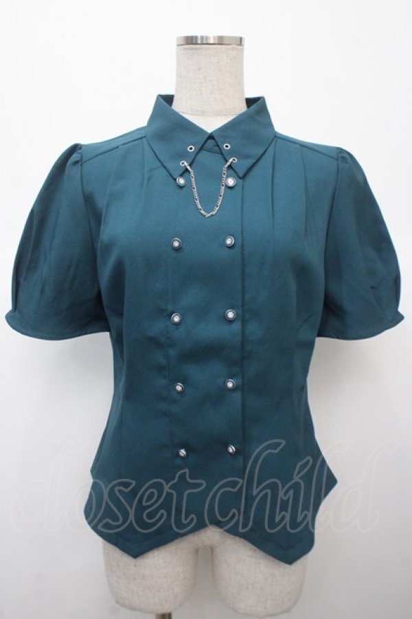 画像1: axes femme / コルセット風ダブルボタンブラウス F Bグリーン Y-25-04-23-048-AX-BL-SZ-ZY (1)