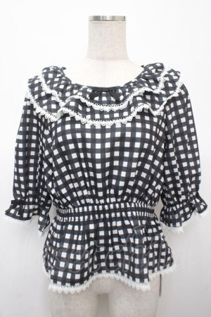 画像: axes femme kawaii / フリル襟シャーリングブラウス M 黒 Y-25-04-23-054-AX-BL-SZ-ZY