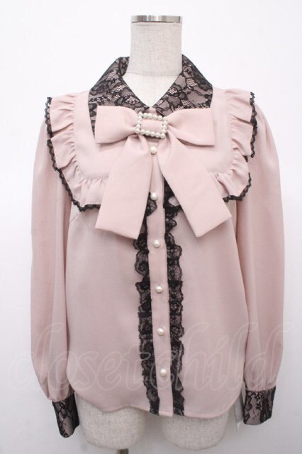 画像1: Ank Rouge / ヨークフリル配色ブラウス M ピンク Y-25-04-23-056-CA-BL-SZ-ZY (1)