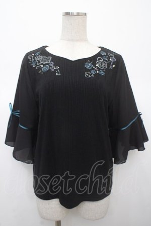 画像: axes femme / 鍵×本刺繍チューリップ袖プルオーバー F 黒 Y-25-04-23-085-AX-TO-SZ-ZY