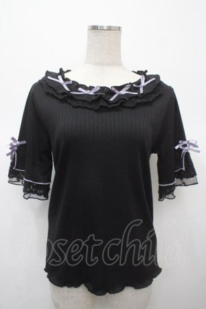 画像: axes femme / リボン×レース×フリルプルオーバー F 黒 Y-25-04-23-086-AX-TO-SZ-ZY