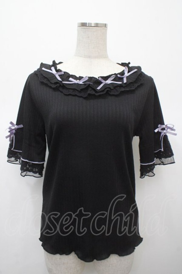 画像1: axes femme / リボン×レース×フリルプルオーバー F 黒 Y-25-04-23-086-AX-TO-SZ-ZY (1)