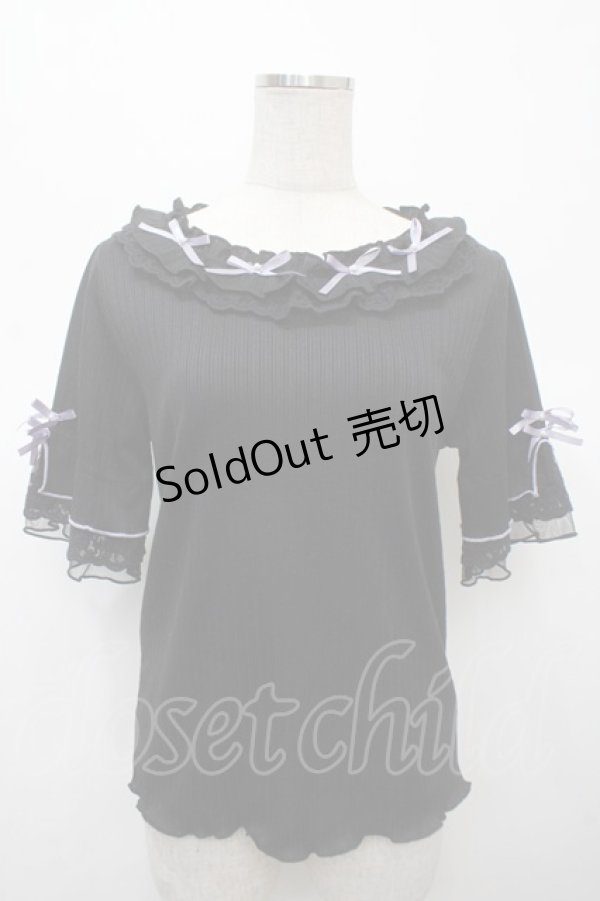 画像1: axes femme / リボン×レース×フリルプルオーバー F 黒 Y-25-04-23-086-AX-TO-SZ-ZI (1)