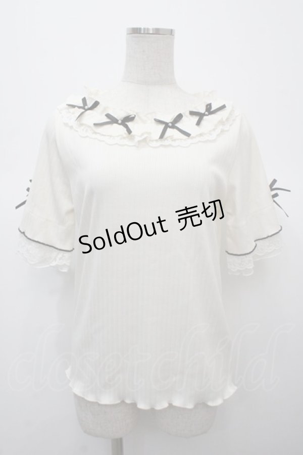 画像1: axes femme / リボン×レース×フリルプルオーバー F 生成り Y-25-04-23-087-AX-TO-SZ-ZY (1)