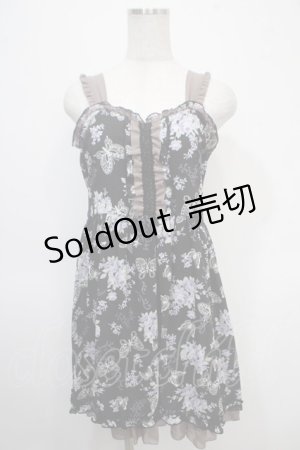 画像: axes femme / ブーケ×蝶柄キャミチュニック M クロ Y-25-04-26-041-AX-OP-SZ-ZI