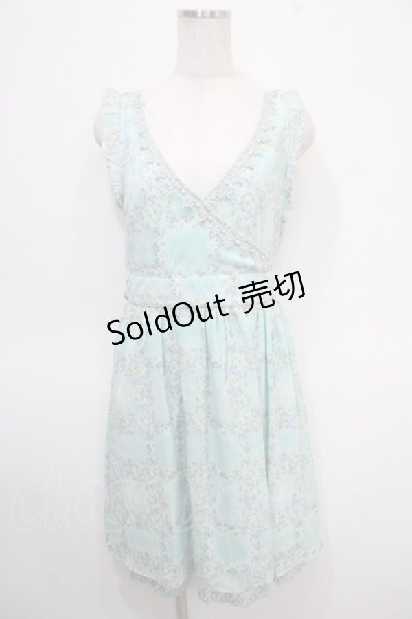 画像1: axes femme / カシュクール格子花柄ワンピース M グリーン Y-25-04-26-050-AX-OP-SZ-ZY (1)