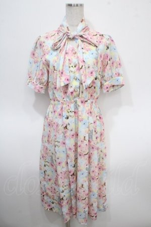画像: axes femme POETIQUE / フラワーキャットボウタイワンピース  イエロー Y-25-04-26-054-AX-OP-SZ-ZY