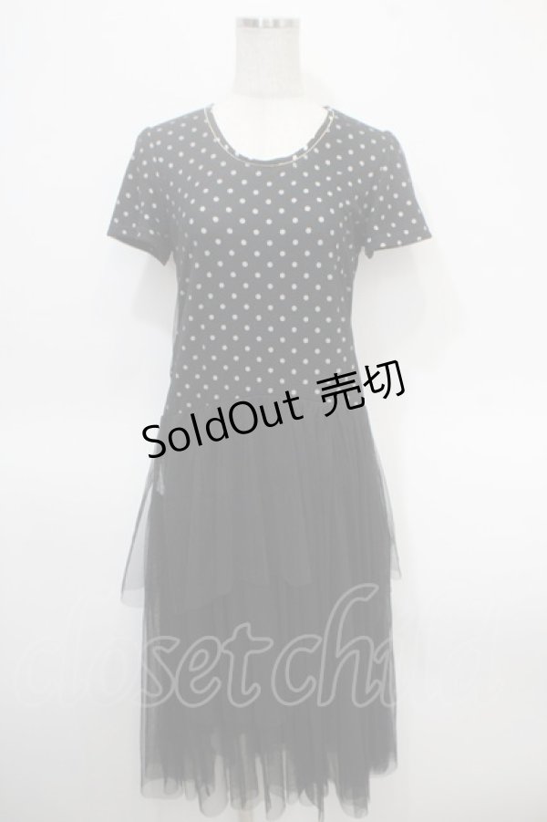 画像1: axes femme / ドットチュールレースワンピース M 黒 Y-25-04-26-071-AX-OP-SZ-ZI (1)
