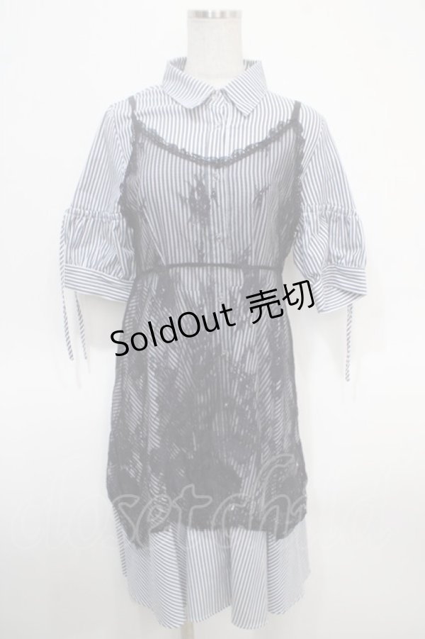 画像1: axes femme / レースキャミレイヤードシャツワンピース M 紺 Y-25-04-26-072-AX-OP-SZ-ZY (1)