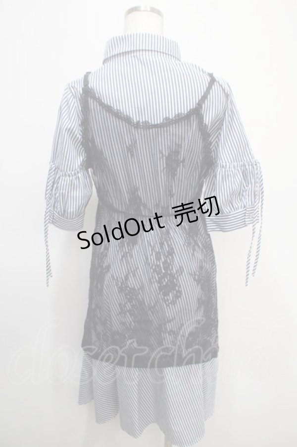 画像2: axes femme / レースキャミレイヤードシャツワンピース M 紺 Y-25-04-26-072-AX-OP-SZ-ZY (2)