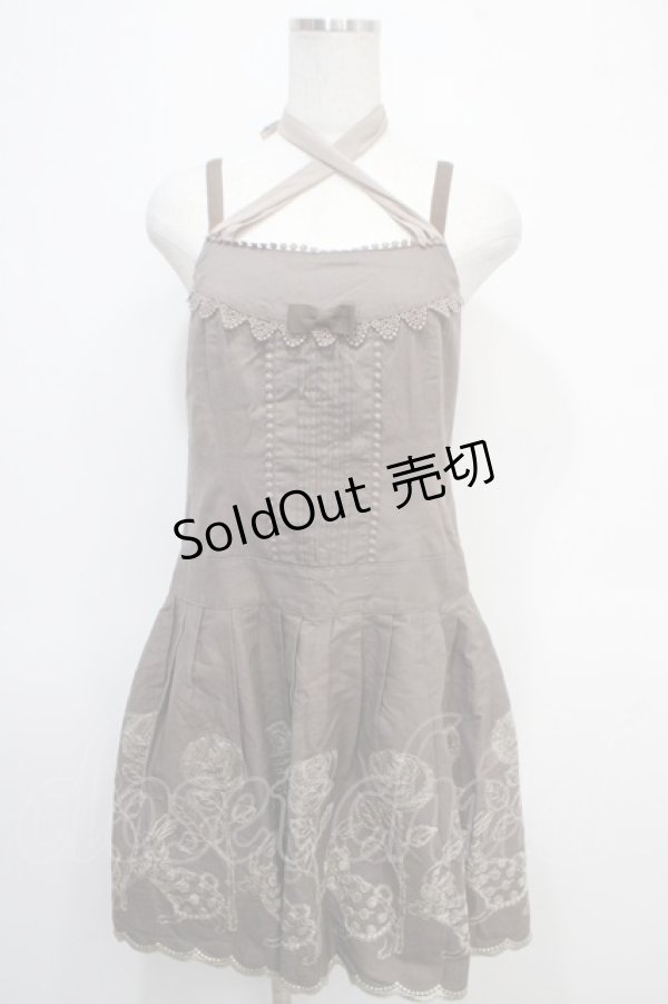 画像1: Emily Temple cute / バラ&ウサギラメ刺繍ローウエストノースリーブワンピース  ブラウン Y-25-04-26-093-ET-OP-SZ-ZY (1)