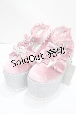 画像: Ank Rouge / キラキラビジューベロアリボン厚底シューズ LL ピンク Y-25-04-26-009-CA-SH-SZ-ZY