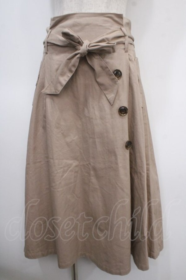 画像1: axes femme / リボン付きサイド釦スカート M ベージュ Y-25-04-26-114-AX-SK-SZ-ZY (1)