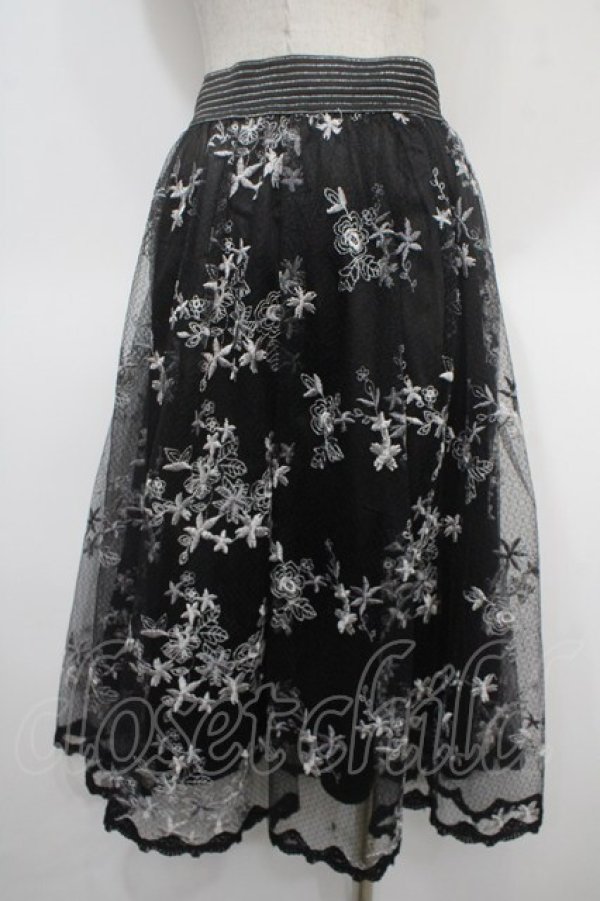画像2: axes femme / カラー刺繍レーススカート M 黒 Y-25-04-26-128-AX-SK-SZ-ZY (2)