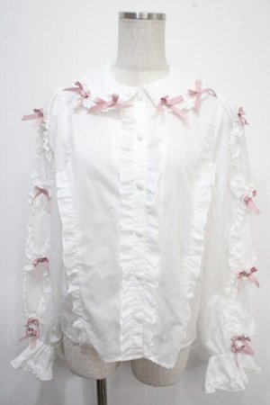 画像: Chalmiere / フリルブラウス M 白×ピンク Y-25-04-26-013-LO-BL-SZ-ZY