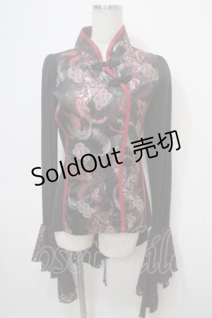画像: Qutie Frash / チャイナ姫袖カットソー  黒×赤 Y-25-04-28-047-QU-TO-SZ-ZY