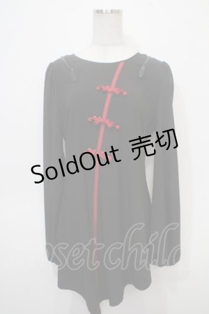 画像: Qutie Frash / チャイナパフスリーブチュニック  黒×赤 Y-25-04-28-050-QU-TO-SZ-ZY