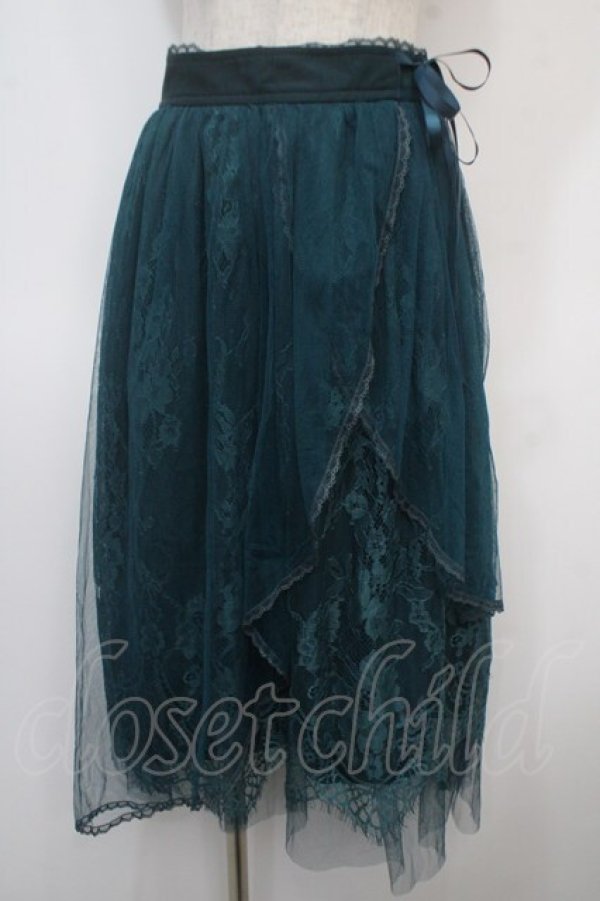 画像1: axes femme POETIQUE / レースｘチュールイレヘムスカート M グリーン Y-25-04-28-070-AX-SK-SZ-ZY (1)
