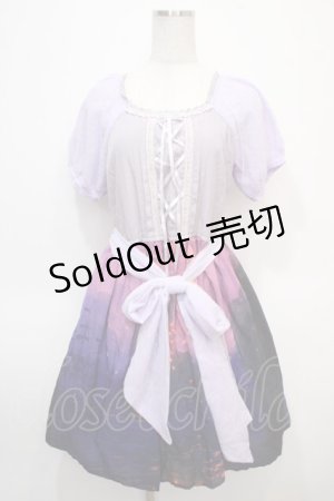 画像: axes femme POETIQUE / パフ袖パネル柄ワンピース M ラベンダー Y-25-04-28-013-AX-OP-SZ-ZY