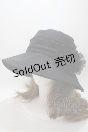 画像: axes femme / コサージュ付きUVハット  黒 Y-25-04-30-053-AX-AC-SZ-ZY