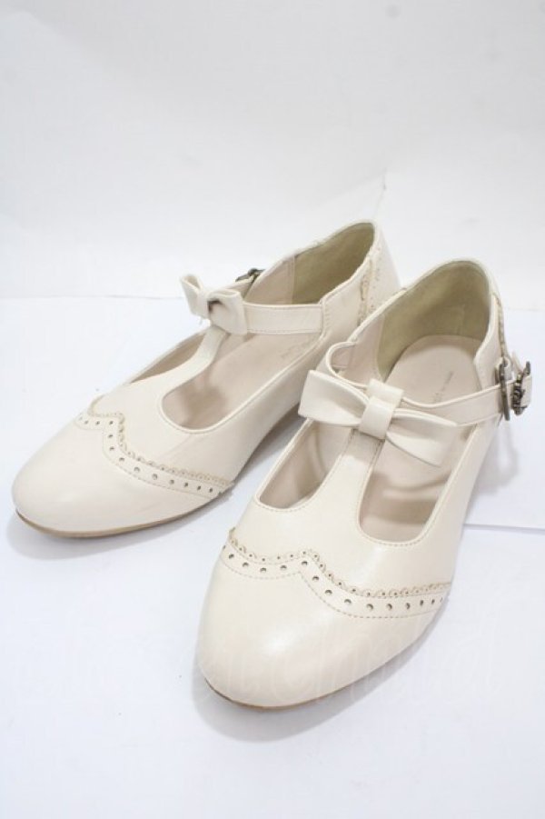 画像1: m petit by misako / リボンストラップパンプス L 中白 Y-25-04-30-058-LO-SH-SZ-ZY (1)