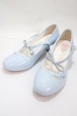 画像1: Sheep Puff / ロゴプリントリボンパンプス 38 サックス Y-25-04-30-063-LO-SH-SZ-ZY (1)