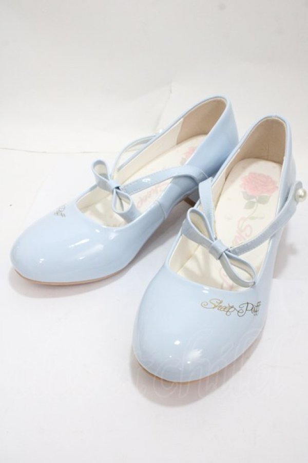 画像1: Sheep Puff / ロゴプリントリボンパンプス 38 サックス Y-25-04-30-063-LO-SH-SZ-ZY (1)