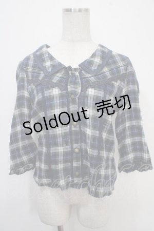 画像: axes femme / チェックブラウス M 紺 Y-25-04-30-077-AX-BL-SZ-ZY