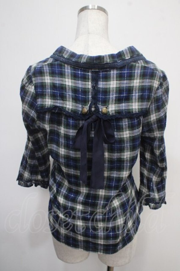 画像2: axes femme / チェックブラウス M 紺 Y-25-04-30-077-AX-BL-SZ-ZY (2)