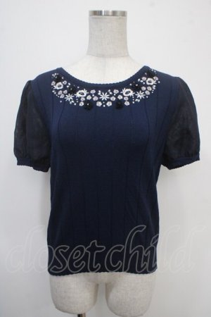 画像: LODISPOTTO / シフォンスリーブ刺繍入りトップス M 紺 Y-25-04-30-080-LO-TO-SZ-ZY