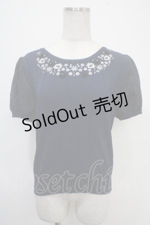 画像: LODISPOTTO / シフォンスリーブ刺繍入りトップス M 紺 Y-25-04-30-080-LO-TO-SZ-ZY