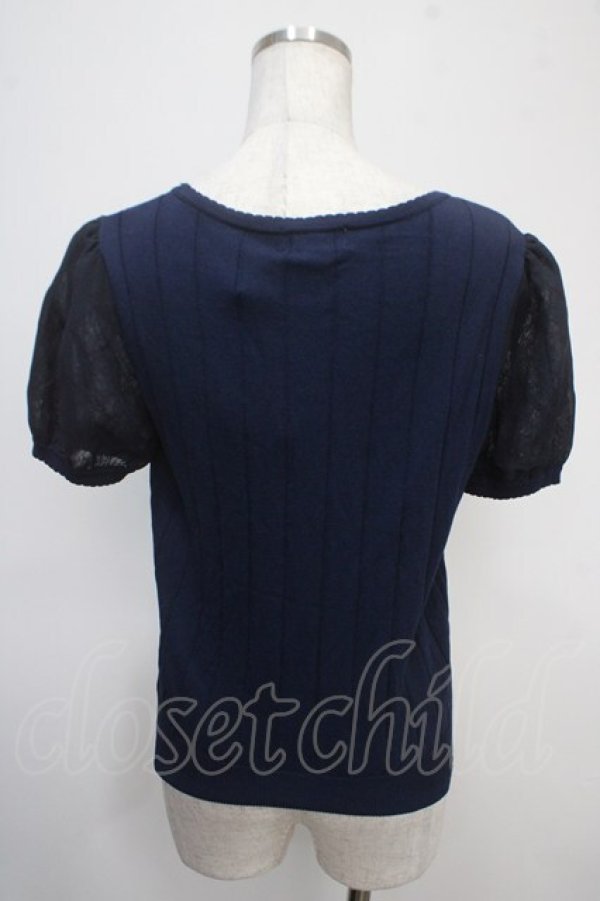画像2: LODISPOTTO / シフォンスリーブ刺繍入りトップス M 紺 Y-25-04-30-080-LO-TO-SZ-ZY (2)