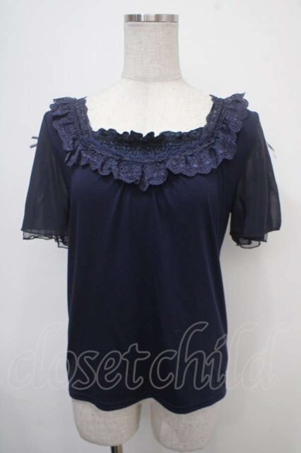 画像1: axes femme / 袖リボンプルオーバー M 紺 Y-25-04-30-087-AX-TO-SZ-ZY (1)