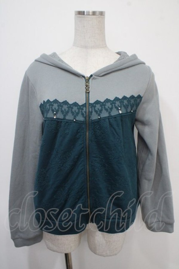 画像1: axes femme / 裏起毛レースパーカー M グリーン Y-25-04-30-091-AX-TO-SZ-ZY (1)