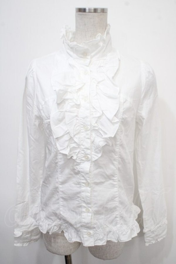 画像1: PEACE NOW / スタンドカラーフリルブラウス M 白 Y-25-04-30-113-PU-BL-SZ-ZY (1)