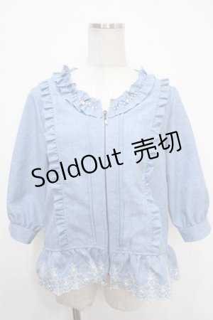 画像: axes femme / ノーカラー刺繍フリルジャケット  サックス Y-25-05-05-038-AX-TO-SZ-ZY