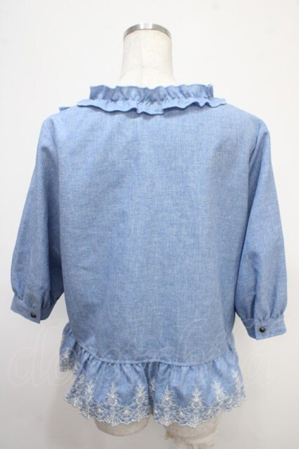 画像2: axes femme / ノーカラー刺繍フリルジャケット  サックス Y-25-05-05-038-AX-TO-SZ-ZY (2)