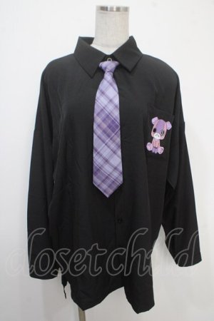 画像: NieR Clothing / チェックネクタイ付きシャツ  黒 Y-25-05-05-043-PU-TO-SZ-ZY