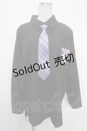 画像: NieR Clothing / チェックネクタイ付きシャツ  黒 Y-25-05-05-043-PU-TO-SZ-ZY