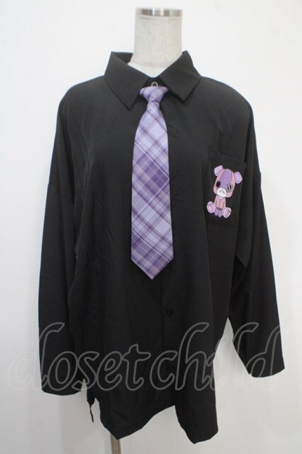 画像1: NieR Clothing / チェックネクタイ付きシャツ  黒 Y-25-05-05-043-PU-TO-SZ-ZY (1)