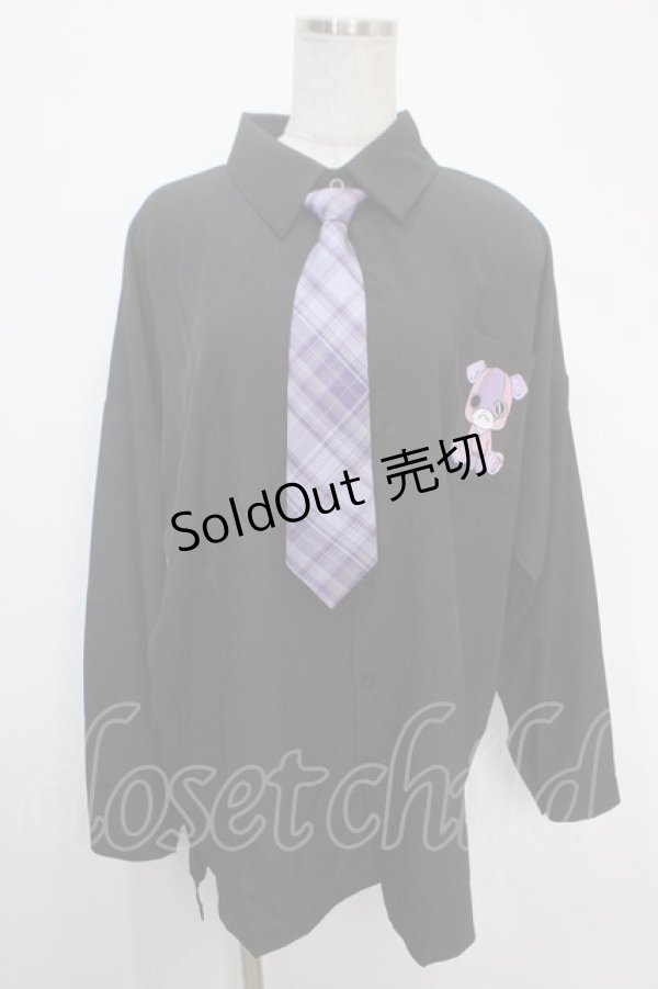 画像1: NieR Clothing / チェックネクタイ付きシャツ  黒 Y-25-05-05-043-PU-TO-SZ-ZY (1)