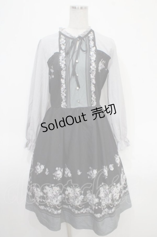 画像1: axes femme / ローズブーケ柄ワンピース M 黒 Y-25-05-05-050-AX-OP-SZ-ZI (1)