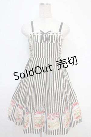 画像: Emily Temple cute / ストライプ&ジャム瓶ノースリーブワンピース  クロ Y-25-05-05-100-ET-OP-SZ-ZY