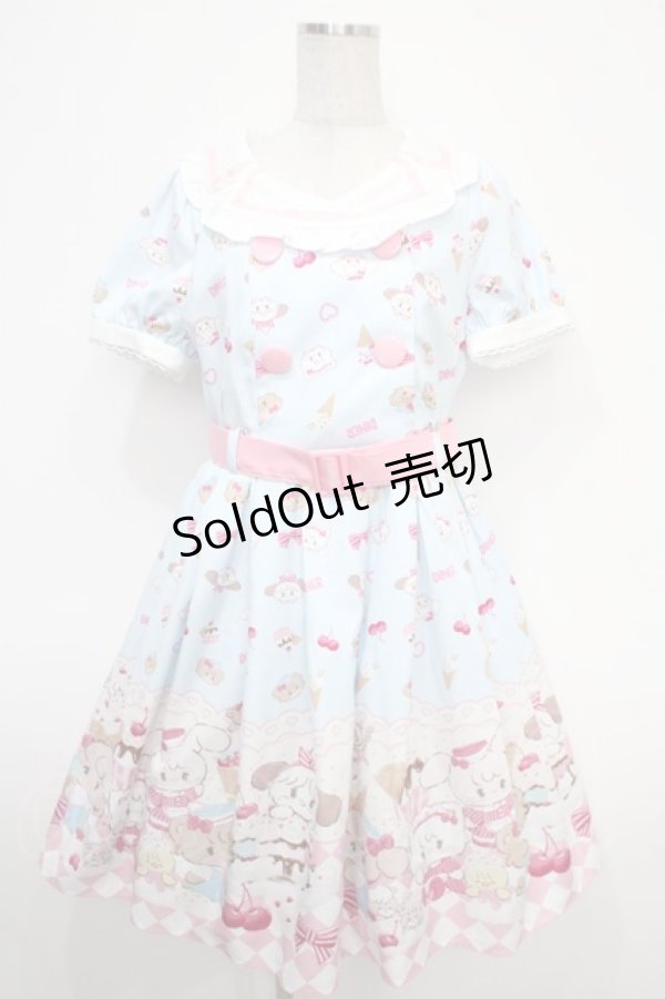 画像1: axes femme Kawaii / mikko illustration × axes femme Kawaii ダイナーカフェワンピース M サックス Y-25-05-05-111-AX-OP-SZ-ZT065 (1)