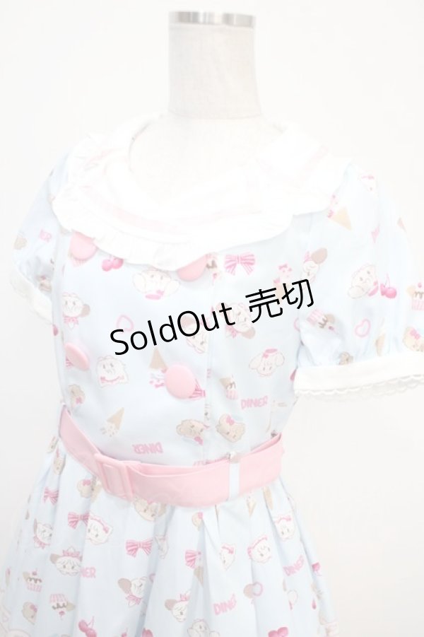 画像3: axes femme Kawaii / mikko illustration × axes femme Kawaii ダイナーカフェワンピース M サックス Y-25-05-05-111-AX-OP-SZ-ZT065 (3)