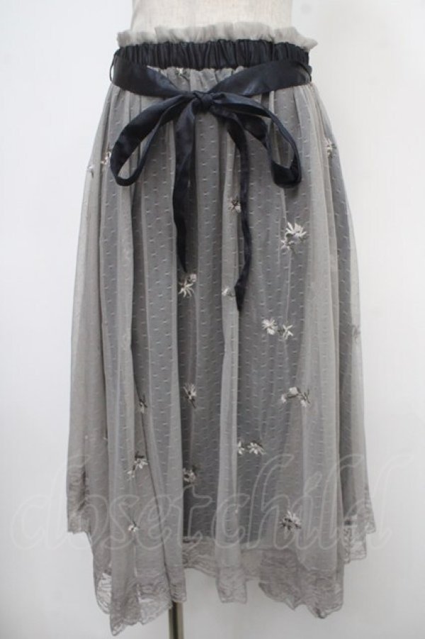 画像1: axes femme / 小花刺繍イレヘムスカート M 紺 Y-25-05-05-147-AX-SK-SZ-ZY (1)