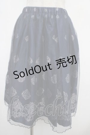 画像: axes femme / オーナメント柄チュールスカート M 紺 Y-25-05-05-155-AX-SK-SZ-ZY
