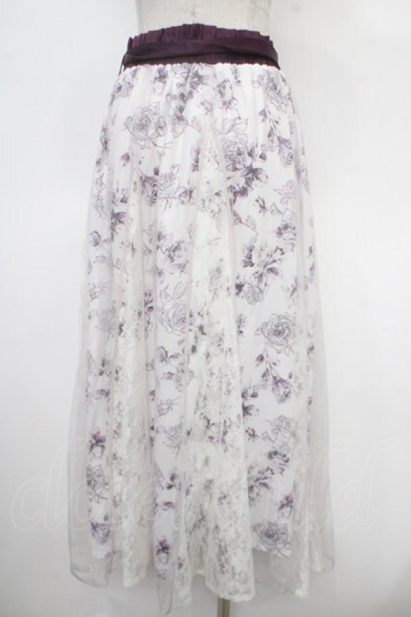 画像2: axes femme / 薔薇柄チュール×レース重ねスカート  ラベンダー Y-25-05-05-157-AX-SK-SZ-ZY (2)